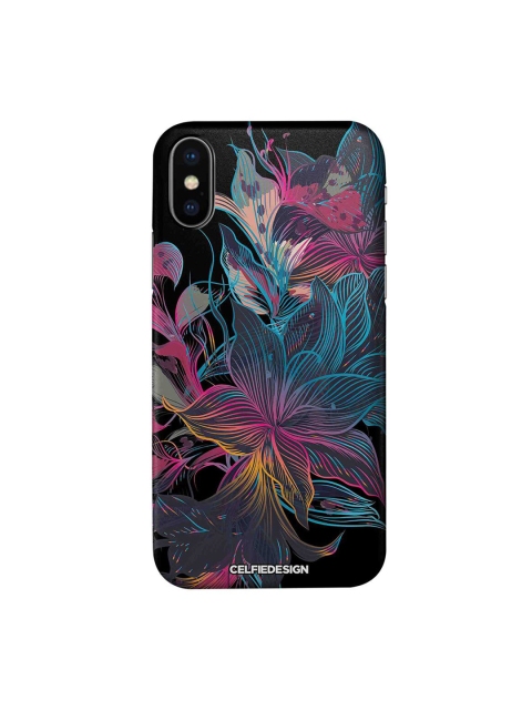 

CelfieDesign Black & Blue Neon Flowers Floral Printed iPhone XS Slim Back Case