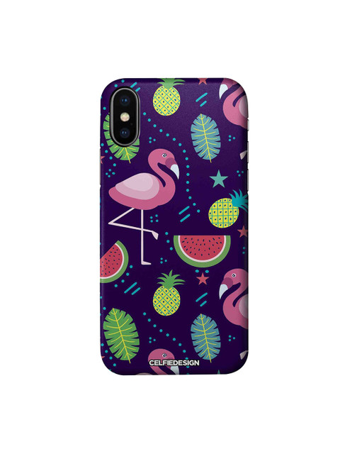 

CelfieDesign Navy Blue & Pink Flamingo Printed iPhone Xs Slim Back Case