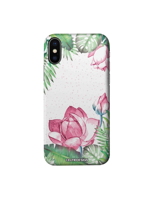 

CelfieDesign White & Pink Laotian Lotus Printed iPhone Xs Slim Back Case