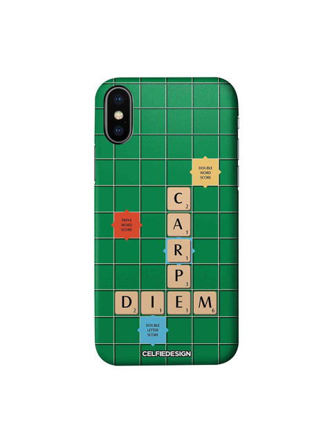 

CelfieDesign Green & Beige Scrabble Game Geometric Printed iPhone XS Slim Back Case