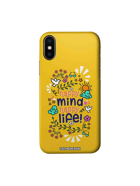 

CelfieDesign Yellow & Blue Happy Mind Happy Life Typography Print iPhone XS Slim Back Case