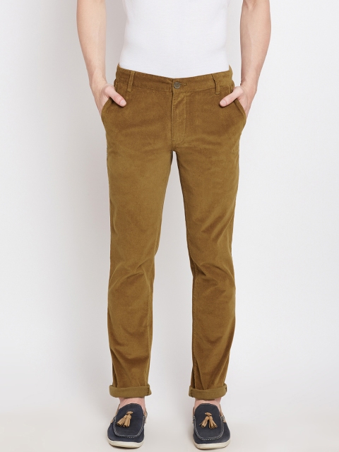 

John Players Men Mustard Brown Solid Slim Flat-Front Corduroy Trousers