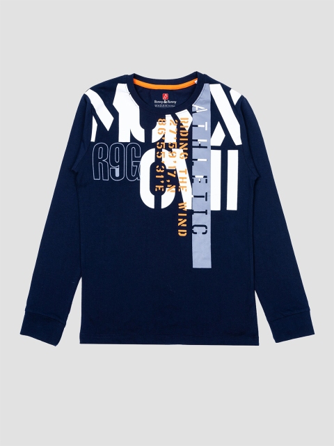 

Benny n Bunny Boys Navy Blue Printed Pure Cotton T-shirt