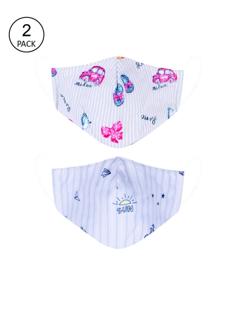 

VEA Pack of 2 Printed 3-Ply 5-Layered Reusable Outdoor Cloth Masks, White