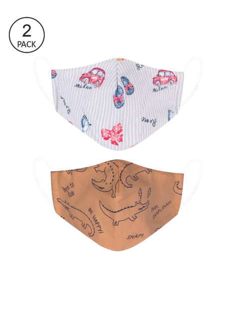 

VEA Pack of 2 Printed 3-Ply 5-Layered Reusable Outdoor Cloth Masks, White