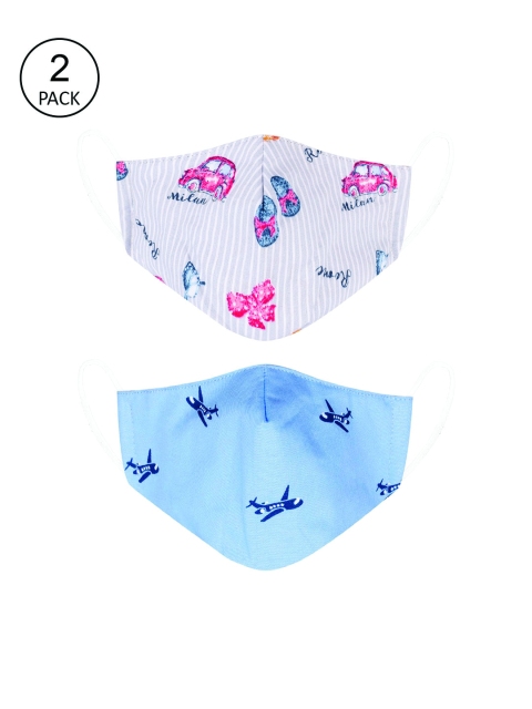 

VEA Pack of 2 Printed 3-Ply 5-Layered Reusable Outdoor Cloth Masks, Blue