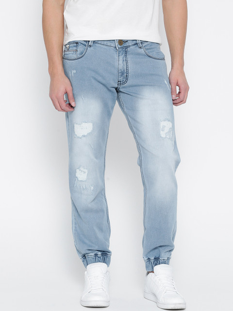 

John Players Men Blue Slim Fit Low-Rise Mildly Distressed Jogg Jeans