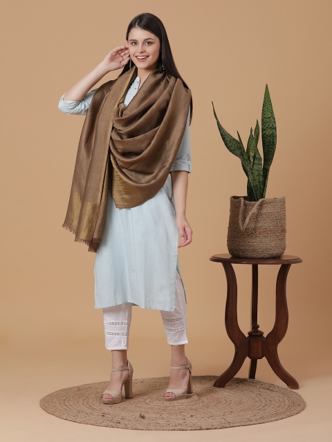 

SHINGORA Women Brown & Gold-Coloured Woven-Design Shawl