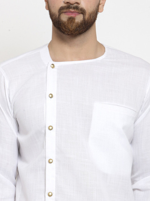 

TREEMODA Men Pure Cotton White Solid Angrakha Kurta