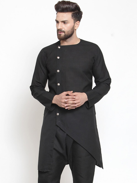 

TREEMODA Men Black Solid Angrakha Kurta