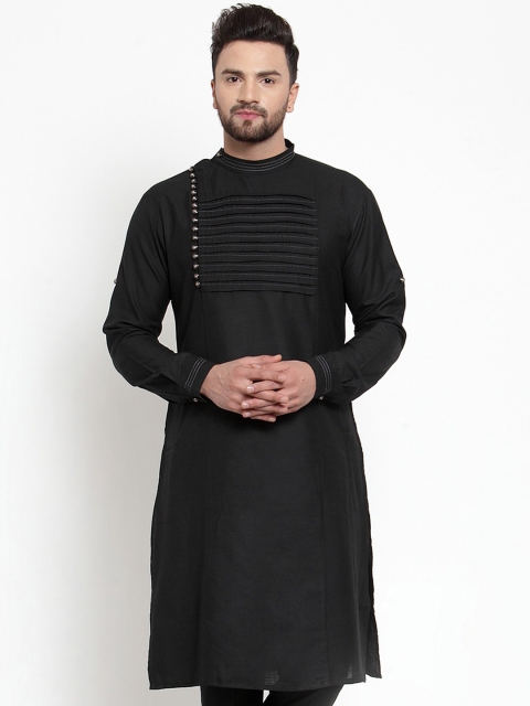 

TREEMODA Men Black Flared Sleeves Thread Work Kurta