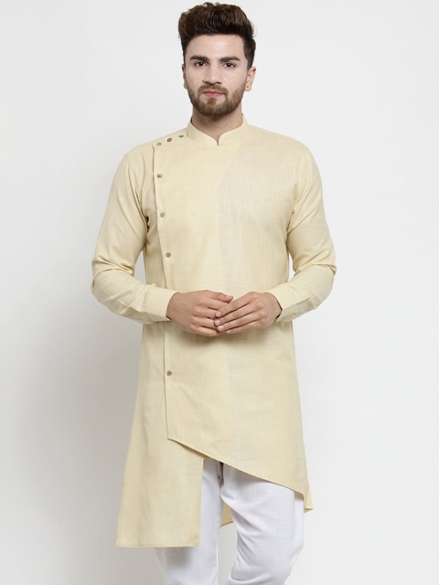 

TREEMODA Men Beige Solid Angrakha Kurta