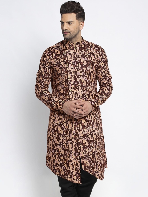 

TREEMODA Men Red & Gold-Toned Pure Cotton Kurta