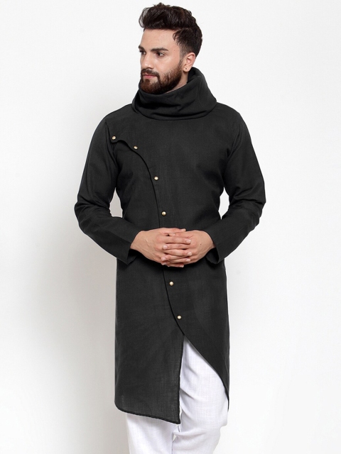 

TREEMODA Men Black Cowl Neck Pathani Kurta