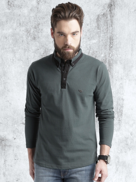 

Roadster Men Charcoal Grey Contrast Placket Polo Pure Cotton T-shirt