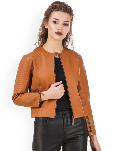 

Texco Tan Brown Leather Crop Biker Jacket