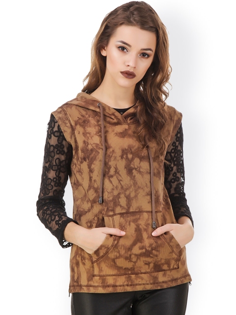 

Texco Khaki Printed Sleeveless Hooded Sweatshirt