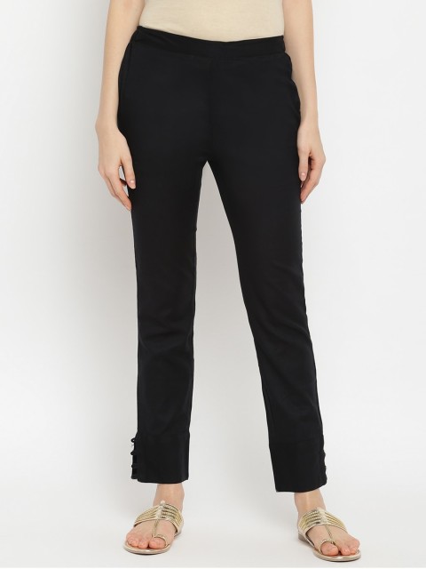 

IMARA Women Black Solid Regular Fit Trousers