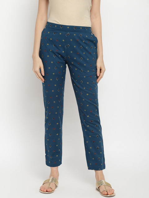 

IMARA Women Blue Printed Trousers