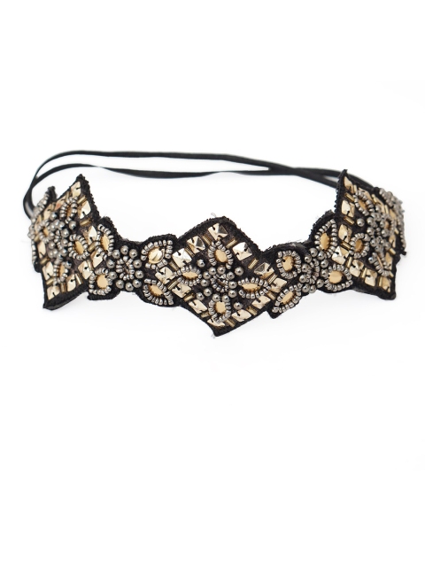 

Diwaah Women Black & Gold-Toned Embellished Pure Cotton Hairband