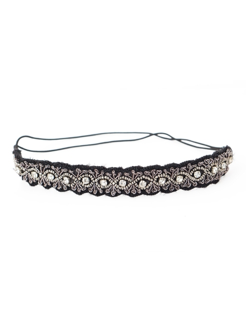 

Diwaah Women Black & Silver-Toned Embellished Hairband