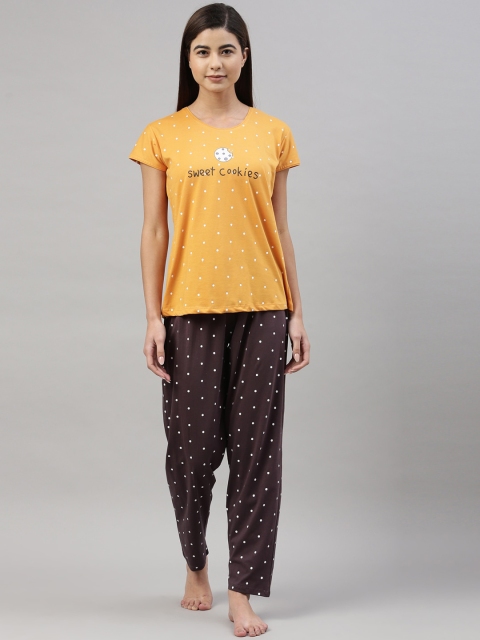 

GOLDSTROMS Women Mustard & Brown Printed Night Suit