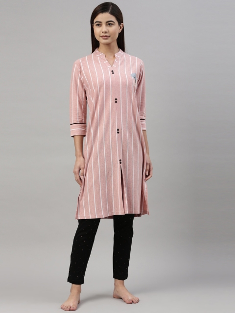 

GOLDSTROMS Women Peach-Coloured & Black Striped Night suit