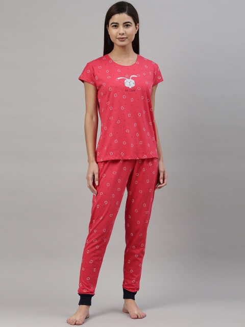 

GOLDSTROMS Women Fuchsia & White Printed Night suit