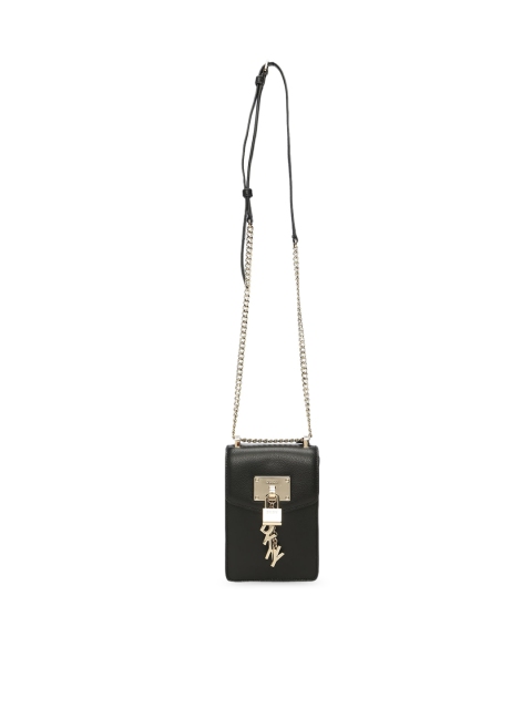 

DKNY Black Textured Leather Structured Crossbody Bag