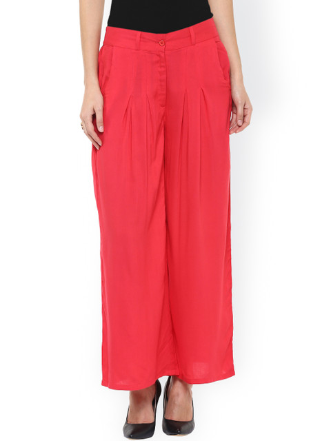

Libas Women Pink Solid Straight Fit Palazzo Trousers