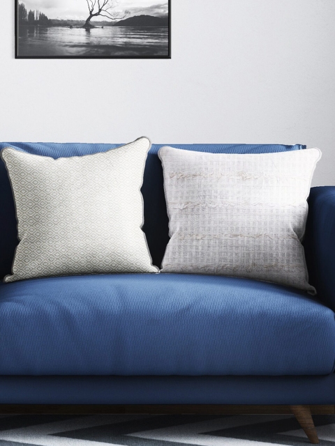 

BIANCA White Set of 2 Abstract Square Cushion Covers