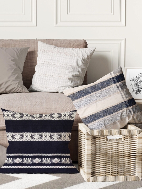 

BIANCA Navy Blue & White Set of 3 Geometric Square Cushion Covers