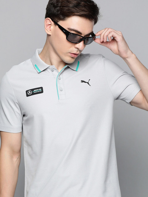 

PUMA Motorsport Men Grey Brand Logo Printed Mercedes Polo Collar T-shirt