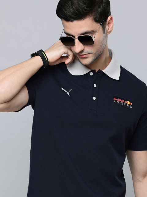 

PUMA Motorsport Men Navy Blue Brand Logo Printed Polo Collar Pure Cotton T-shirt