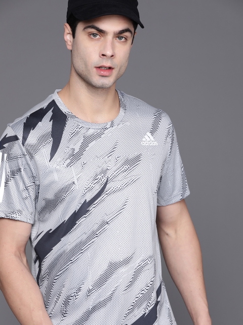

ADIDAS Men Grey & Navy Blue Own The Run Printed TC Running Sustainable T-shirt