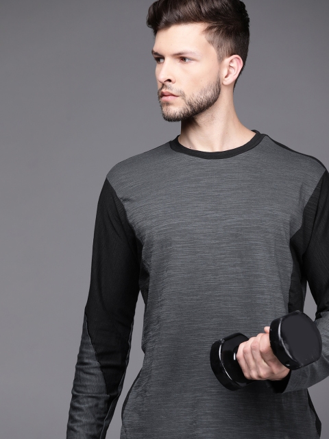 

ADIDAS Men Charcoal Grey & Black Colourblocked Wellbeing Training Long Sleeve Sustainable T-shirt