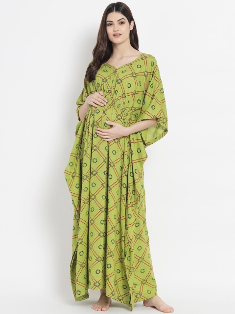 

Aujjessa Green Printed Maternity Feeding Maxi Nightdress