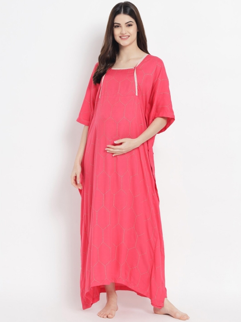 

Aujjessa Peach-Coloured Maternity Kaftan Maxi Nightdress
