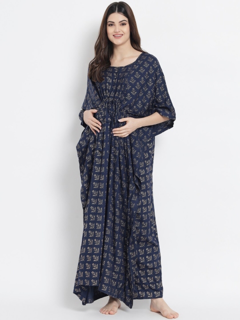 

Aujjessa Navy Blue Floral Maternity Maxi Dress