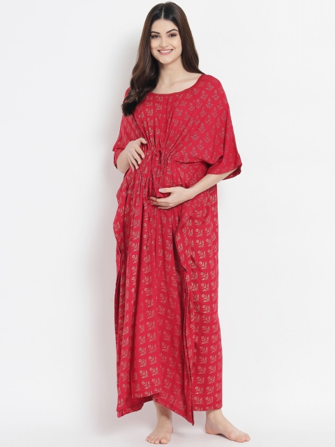 

Aujjessa Maroon Ethnic Motifs Maternity Maxi Dress