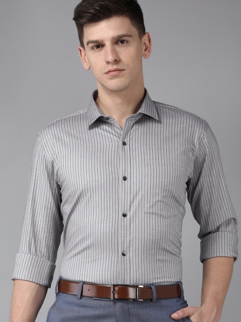 

Park Avenue Men Grey Slim Fit Striped Pure Cotton Formal Shirt