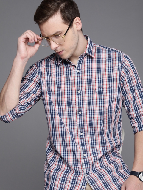 

Raymond Men Light Red & Blue Slim Fit Tartan Checks Opaque Pure Cotton Casual Shirt