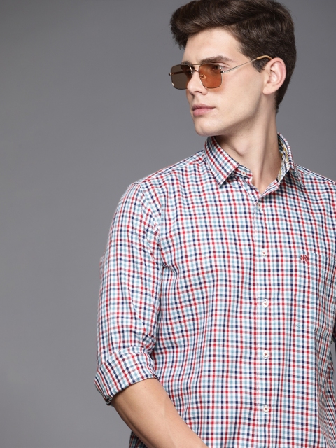

Raymond Men Red & White Slim Fit Checked Pure Cotton Casual Shirt