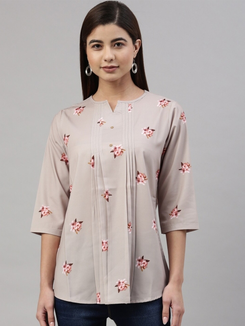 

GOLDSTROMS Women Grey Floral Striped Top
