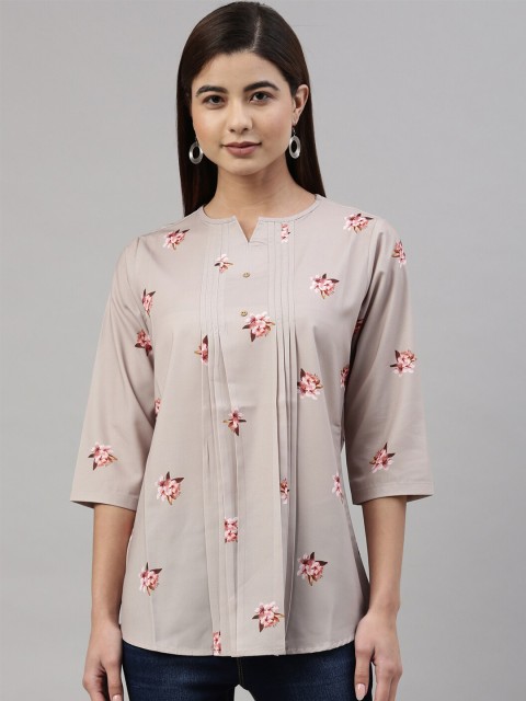 

GOLDSTROMS Grey & Pink Floral Printed Top