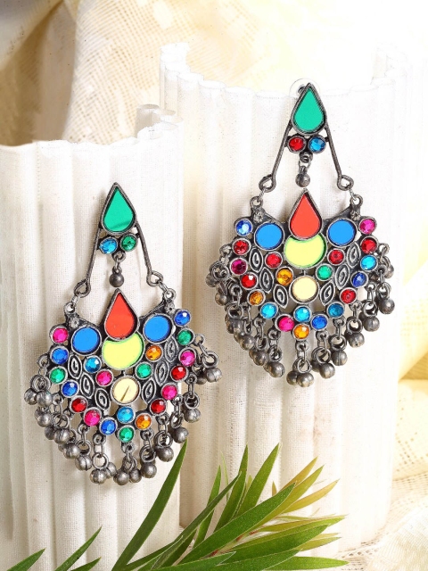 

Moedbuille Women Multi Color Studded Afghan Design Oxidized Chandbali Earrings