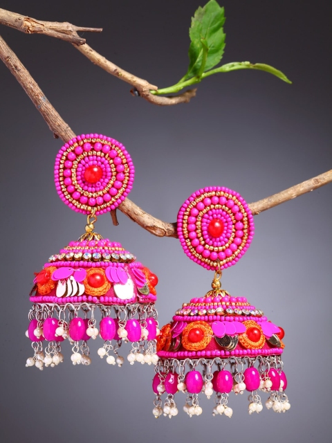 

Moedbuille Pink & Orange Dome Shaped Jhumkas Earrings