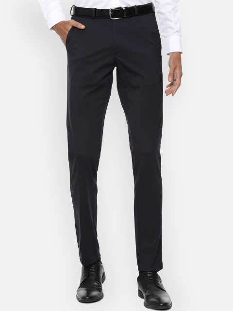 

Van Heusen Men Navy Blue Textured Slim Fit Trousers
