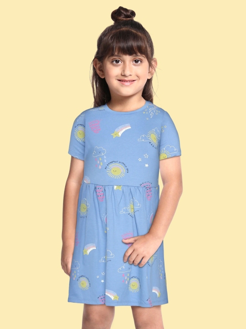 

Marks & Spencer Girls Blue & White Conversational Print Cotton Fit & Flare Dress