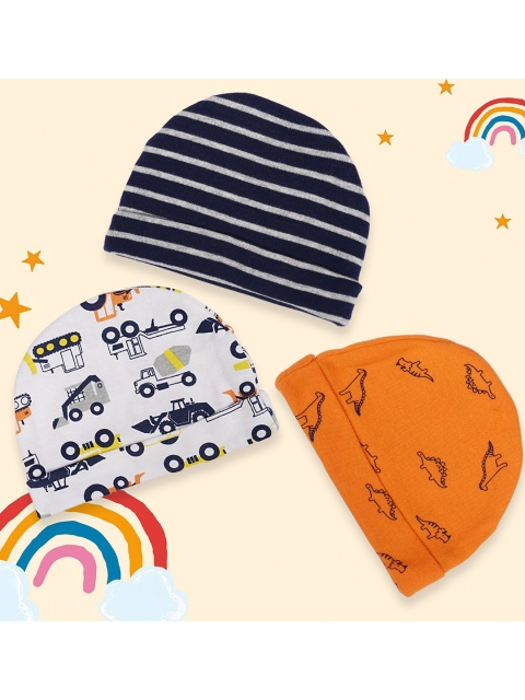 

Baby Moo Unisex Kids Black & Orange Pack Of 3 Printed Multicolour Beanie